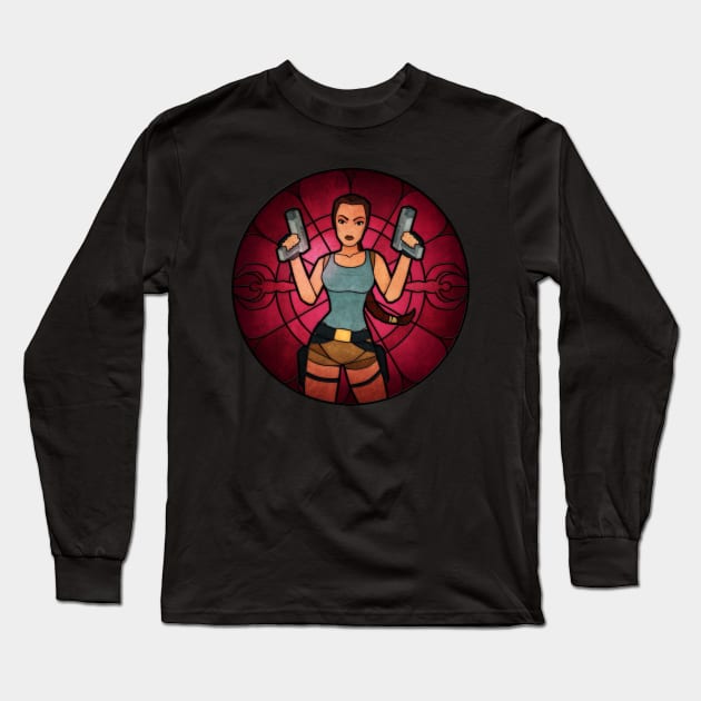 Stained Glass Tomb Raider Long Sleeve T-Shirt by RikDrawsThings